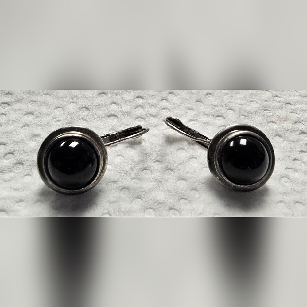 Vintage Sterling Silver Espo Black Onyx Drop Earrings